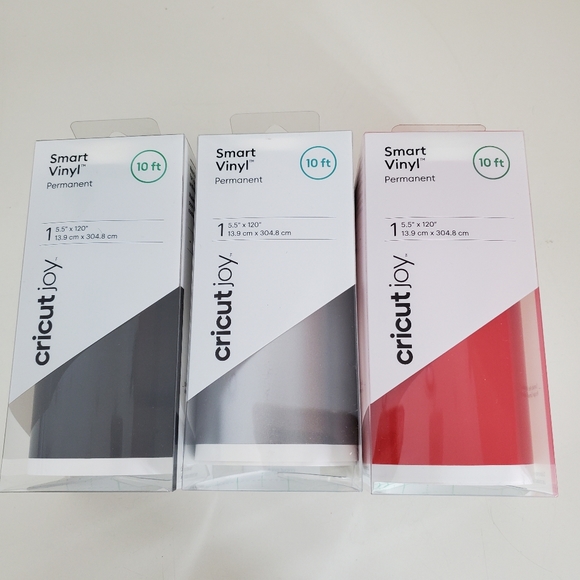 NEW 3 Ct 10ft Ea CRICUT JOY Permanent Smart Vinyl 5.5 x 120" Black Red Silver - Picture 1 of 14